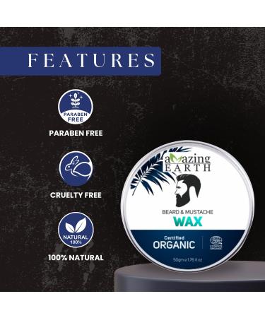 AMAzing EARTH Beard & Mustache Wax for Men - Organic Strong Hold Chemical-Free Vegan 50gm - Buy Online on GoSupps.com