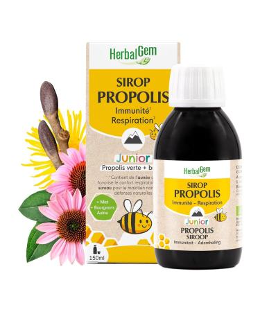 HERBALGEM - Junior Propolis Syrup - Airways - Natural Defenses - To Face Winter - From 3 Years - Certified Organic - 150 ml