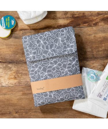 Luxdag Wrap Pad 60x60cm - Washable Changing Mat with Compartments for Diapers & Wipes - Portable Diaper Bag in Gray/Flower Print - Buy Online on GoSupps.com