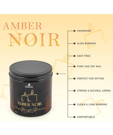 Luxury Amber Noir Scented Candle - Handcrafted Aromatherapy Soy Wax Candle | 16oz Amber Jar | Perfect Housewarming Gift for Men & Women - Buy Online on GoSupps.com