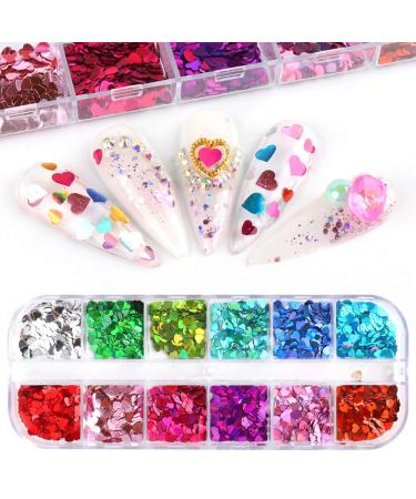 24 Colors Heart Nail Glitter Sequins Set - Holographic 3D Laser Confetti for Acrylic Nail Art - Buy Online on GoSupps.com