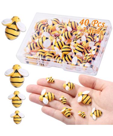 MIKIMIQI 40 Pcs Tiny Resin Bees Decor Bumble Bee Embellishment Resin Bees Craft Decorations with Storage Box for DIY Craft Wreath Scrapbooking Party Home Decor  0.98 in  0.74 in  0.55 in