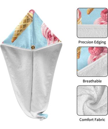 Buy Pink Ice Cream Blue Hair Towels 2 Pack | Super Absorbent Quick Dry Hair Turbans for Women & Girls - Buy Online on GoSupps.com