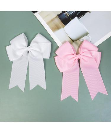 2 Pack 6 inch Bow Hair Clips Large Hair Bow Hair Barrette Clips for Women Girls White Hair Bows(White Pink) - Buy Online on GoSupps.com