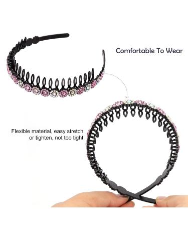 Wecoe 5pcs Non-Slip Fashion Headbands for Women & Girls - Crystal Rhinestone Hair Accessories in Pink, Purple, Silver, Blue - Fancy Comb Style with Teeth - Buy Online on GoSupps.com