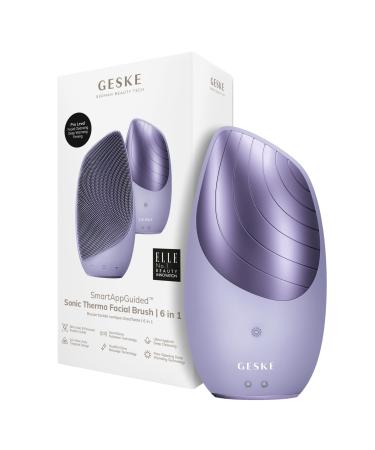 Geske |SmartApappguided Sonic Thermo Facial Brush |6 in 1 |Skin cleaning |Cleaning brush with heat function |Face massage device |Electrical facial brush |Facial cleaning device Purple