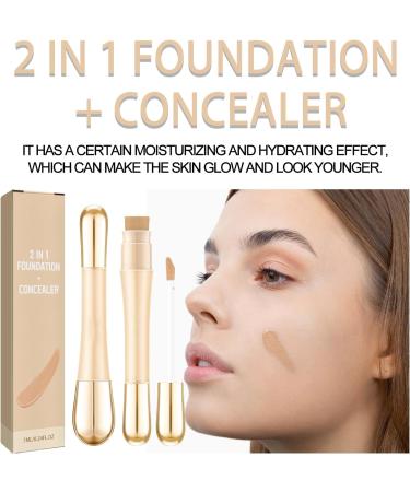 Liquid Concealer with Brush 2 in 1 Foundation + Concealer Waterproof Concealer Make-up for Face 2 in 1 Anti-Wrinkle Foundation Lightweight and Wrinkle-Free Face Concealer - Buy Online on GoSupps.com