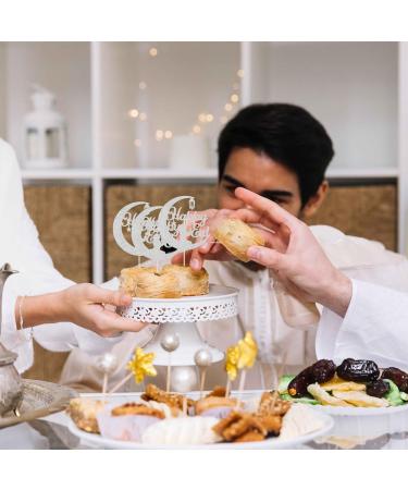 Eid Cake Decorations - 1Pcs Glitter Silver Happy Eid Mubarak Cake Toppers Crescent Moon Star Eid Baking Decorations for Muslim Islam Ramadan Eid Mubarak Decorations Party Supplies (Silver) - Buy Online on GoSupps.com