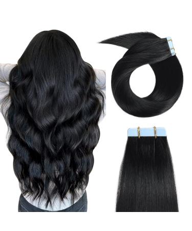 YILITE Tape in Human Hair Extensions 22 inches 20pcs 50g Silky Straight Human Hair Extensions Tape in Jet Black Color Tape in Hair Extensions 22 Inch (Pack of 20) 1 Jet Black