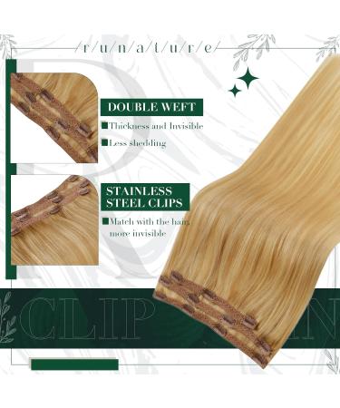 Runature Gold & Light Blonde Clip-In Hair Extensions - Real Human Hair 40cm 50g 16 Inch #16P24 - Smooth Natural 3PCs - Buy Online on GoSupps.com