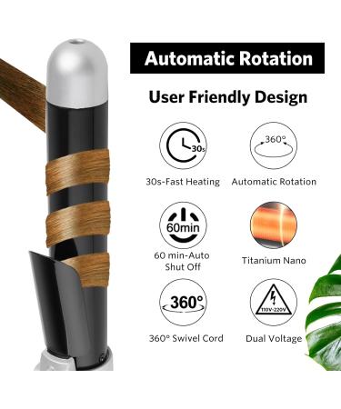 Curling Wand Automatic Curling Iron Automatic Hair Curler Rotating Curling Iron Hair Waver Hair Styling Irons 30s Instant Heat Wand 110-240v 1.1inch/28mm Curl Black - Buy Online on GoSupps.com