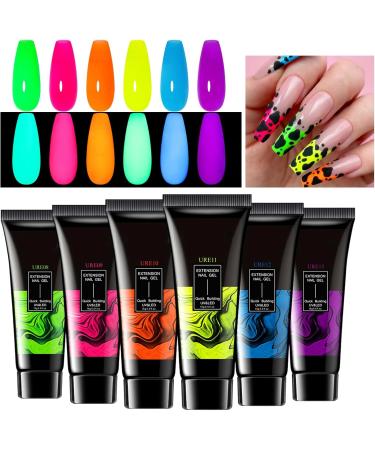  Kaxenig Colored Gel Nail Kit | Glow-in-the-Dark Gel for Women - 6 Long-Lasting Shades Glitter Extensions Manicure for Women and Girls - Buy Online on GoSupps.com