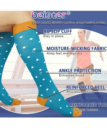 Beister 15-20 mmHg Compression Socks 6 Pairs for Men & Women | Knee High Circulation Support for Running & Sports - Multi-Colour-04 | L-XL - Buy Online on GoSupps.com