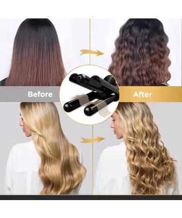 3 Barrel Curling Iron - Ceramic Hair Waver with Adjustable Temperature | Portable Black Hair Curler for Travel with Heat Resistant Glove - Buy Online on GoSupps.com