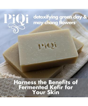 PiQi Kefir Soap Bar Green Clay and May Chang - Deep Cleansing Exfoliating Rich in Lactic Acid Nourishing Vegan (Natural Palm-Oil Free) - Buy Online on GoSupps.com