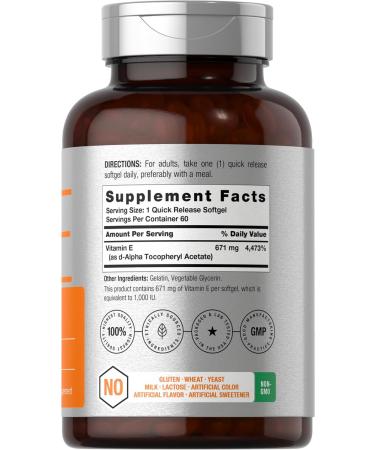 Horb ach Vitamin E 1000 iu Softgels | 671mg | 60 Count | Non-GMO and Gluten Free Naturally-Sourced Formula | D-Alpha Tocopherol - Buy Online on GoSupps.com
