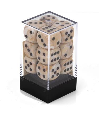 Chessex Marble Ivory with Black d6 Dice Set - 16mm Six Sided Die (12) Block - 1-Pack - Buy Online on GoSupps.com