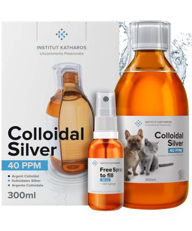 Premium Colloidal Silver 300ml 40ppm  For Pets (Dogs, Cats, Fish)  & Spray to Fill  100% Natural  Higher Concentration, Smaller Particles  Better Results  Lab Certified  For Ear, Eyes, Skin
