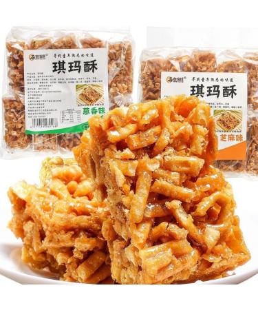 Sachima Soft Flour Cake Sesame Soft Pastry Rice Krispies Treats Crispy Chewy Scallion Biscuit 200g/pack Chinese Sweet Traditional Dessert Childhood Memories Snack Cookies (Mixed Flavors 2pack) Mixed flavors 2pack