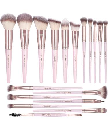MAANGE 18-Piece Premium Synthetic Makeup Brush Set in Pink - Professional Face, Powder, Blush, and Eye Shadow Brushes - Buy Online on GoSupps.com
