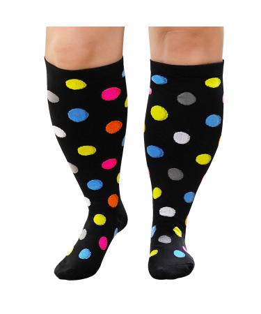 Plus Size Compression Sock For Men and Women: Graduated Compression Stockings for Support Flight Travel Running Pregnancy Sports Edema Nurses Athletic 20-30 mmHg 1Pairs Color Dots 5XL