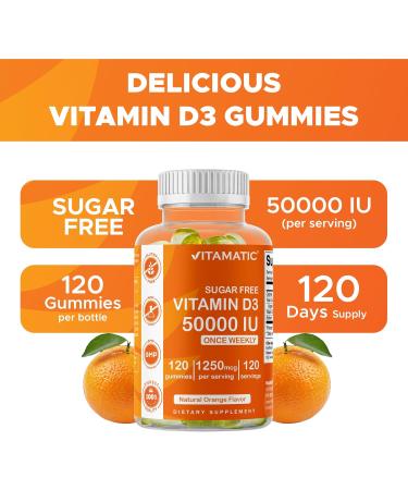 Vitamatic Sugar Free Vitamin D3 50,000 IU Weekly Supplement - 120 Pectin Based Gummies - Vitamin D Capsules for Bones, Teeth, and Immune Support (50000 IU) - 2 Pack - Buy Online on GoSupps.com