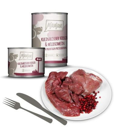 Mjamjam Premium Wet Dog Food (6 x 200g) - Delicious Beef with Cooked Potatoes & Crispy Peas Deer & Wild Boar | International Shipping Available - Buy Online on GoSupps.com