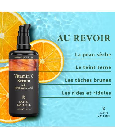 Vitamin C Serum Face Serum 100ml with Hyaluronic Acid Face Serum + Organic Aloe Vera + Vitamin E - Anti-Dark Spot Vitamin C Face Serum for Sensitive Skin - Face Care by Satin Naturel - Buy Online on GoSupps.com