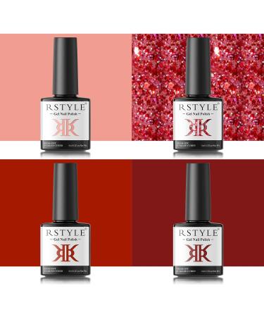 RSTYLE UV Gel Nail Polish Set 4 Colours Shellac Set Glitter Red French Nail Polish Home and Nail Salon Manicure 6 ml Black - Buy Online on GoSupps.com
