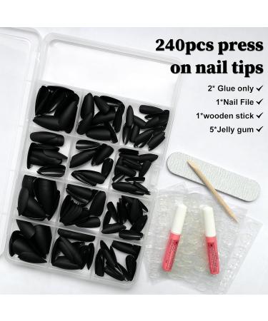 240pcs Matte Black Almond Press on Nails | Medium Acrylic Fake Nails Kit with Adhesive Tabs for Women & Girls - Shop Now - Buy Online on GoSupps.com