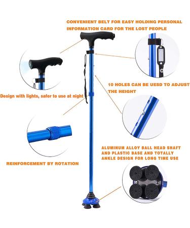 Folding Walking Cane with LED Light - Blue - Adjustable Stick for Men/Women - Includes Carrying Bag - Ideal for 4'9''-5'6'' Height - Buy Online on GoSupps.com