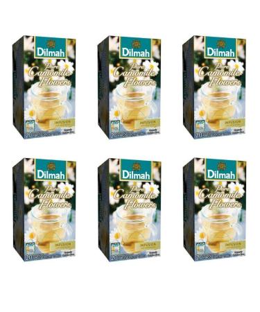 Dilmah Pure Camomile Flowers 20 Tea Bags X 6 Pack - Caffiene Free - Pure Sri Lankan Ceylon Tea Box