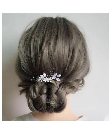 Inilbran Boho Pearl Crystal Hair Comb Silver Pearl Rhinestone Wedding Hair Comb Barrettes Vintage Leaf Hair Comb Headpiece Crystal Leaf Headpiece Comb Decorative Headwear Pearl Wedding Hairclip