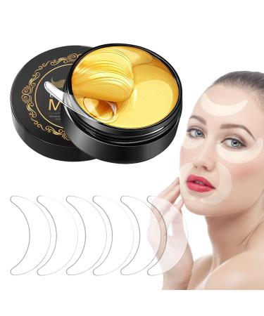 66PCS Under Eye Patches for Puffy Eyes 24K Gold Natural Hydrogel Collagen Eye Mask Reusable Silicone Gel Eye Anti Aging Pads for Reduce Fine Lines Wrinkles Eye Bags Transparent Gel Pack