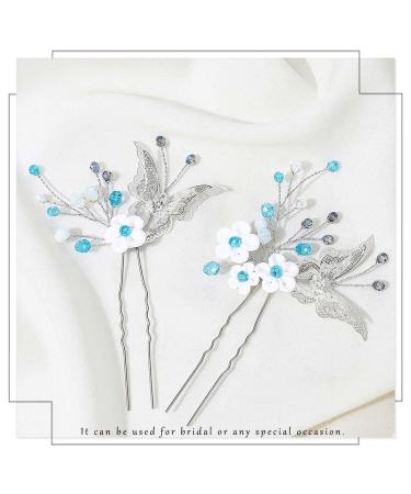 Earent Bride Wedding Flower Hair Pins - Blue Beads Butterfly Hair Accessories (2 Pack) - Buy Online on GoSupps.com