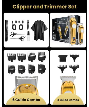 Hair Clippers for Men - Cordless Trimmers with LCD Display & Guide Combs | Rechargeable Barber Kit - Golden - Buy Online on GoSupps.com