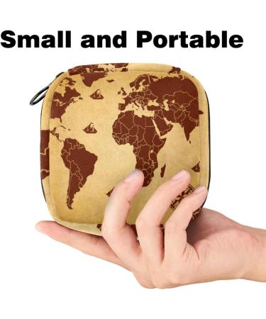 Retro World Map Storage Bags for Women's Bandages & Tampons - Portable & Stylish Organizers for School & Office - Buy Online on GoSupps.com