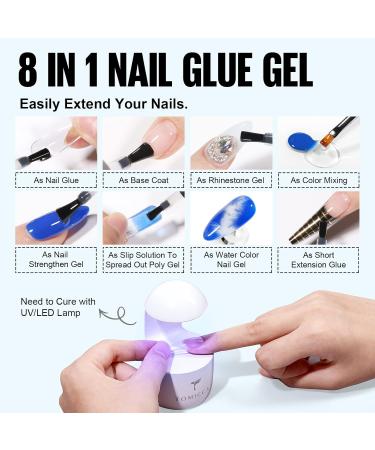 TOMICCA Gel Nail Glue Set - Super Strong Brush On Nail Glue & No Wipe Top Coat Kit for Acrylic Nails - UV/LED Lamp Cure Required - 2PCS 8ml Nail Glue & Top Coat - Buy Online on GoSupps.com