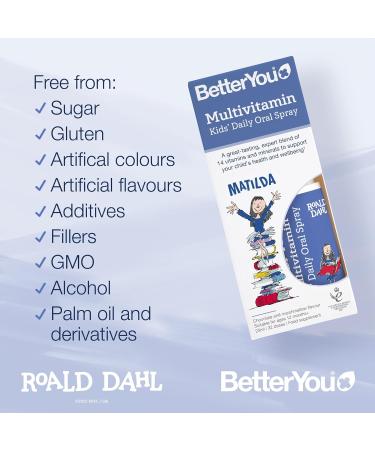 BetterYou MultiVit Junior Daily Oral Spray - 1-month Supply with 14 Essential Nutrients for Kids in Collaboration with The Roald Dahl Story Company - Buy Online on GoSupps.com