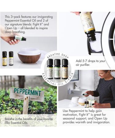 Ellia Essential Oil Set - Breath Deep with Peppermint & Blends | 3 Pack 10ml Essential Oil Kit for Easy Breathing by Homedics - International Shipping - Buy Online on GoSupps.com