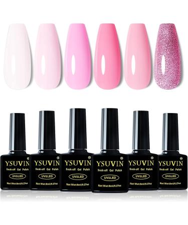 Yueshop 6x 8ml Gel Nail Polish Set - White, Nude, Pink & Glitter | Soak Off UV/LED Polish with Gel Nail Lamp | Manicure Beauty Gifts for Women - Buy Online on GoSupps.com