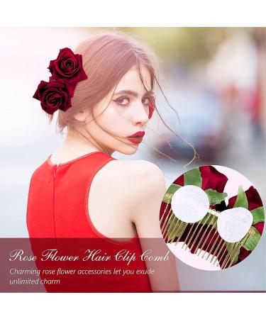 Rose Hair Clip Flower Hairpin Rose Brooch Floral Clips Rose Hair Clip for Thick Hair Flower Pins Wedding Hair Accessories for Women for Women's Hair Accessories Bridal Hair P Wine red - Buy Online on GoSupps.com