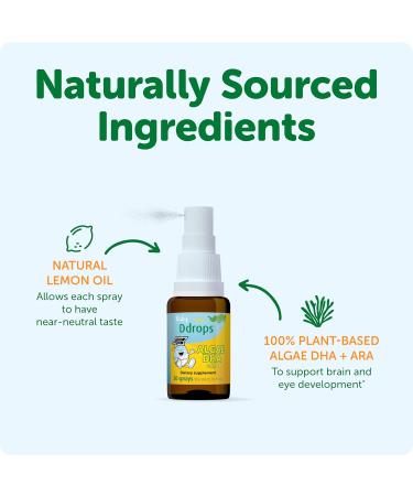 Ddrops Baby Algae DHA + ARA - 30 Sprays - Omega Essential Fatty Acids Support Brian and Eye Development - No Artificial Preservatives Flavors or Colors - Buy Online on GoSupps.com