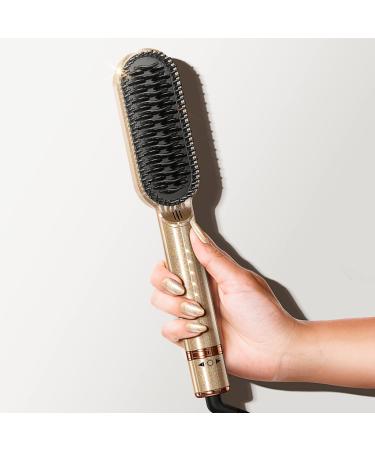 FURIDEN Straightening Brush, Hot Brush Hair Straightener, Double Ionic Hair Straightener Brush, Hair Straightener Brush for Black Women, Cepillo Alisador de Cabello Gold