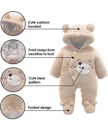 Haokaini Newborn Bear Snowsuit for Baby Girls Boys 9-12 Months | Khaki Cotton Fleece Romper Jumpsuit - Buy Online on GoSupps.com