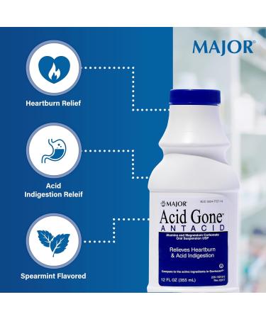 MAJOR Acid Gone Antacid Liquid - Acid Reflux Medicine for Adults - Upset Stomach Acid Indigestion and Heartburn Relief - Spearmint Flavored - 12 Fl. Oz. (4 Pack) - Buy Online on GoSupps.com