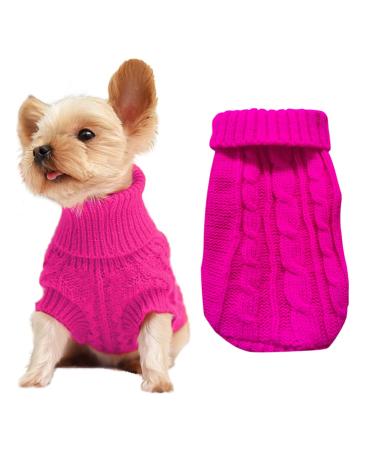 Dog Sweaters for Small Dogs, Pet Sweaters Classic Knitwear Winter Girl Boys Dog Clothes Chihuahua Coat Warm Puppy Costume Clothing Cute Doggie Sweater Apparel for Yorkie Christmas S (2-3lb)-Chest 10.9 in, Back 7.8 in Rose Red