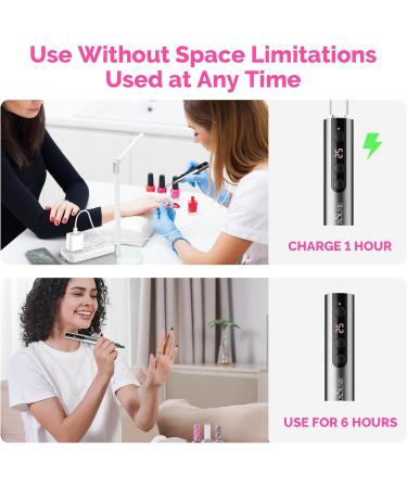 MelodySusie Electric Nail Files 11 in 1 Kit PC180F | Cordless 25000RPM Nail Drill | Portable Rechargeable Efile for Acrylic Nails | Professional Manicure Pedicure Tool (Gray) - Buy Online on GoSupps.com