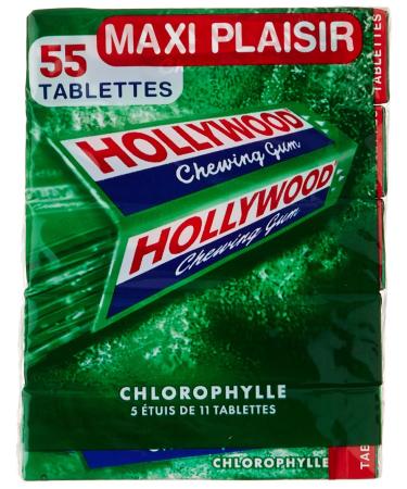 Hollywood Chewing Gum, Chlorophyll, Spearmint Fragrance - 5 Cases of 11 Tablets, 155 g