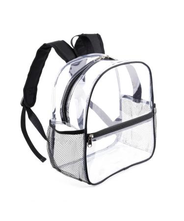 Fomaris Mini Clear Backpack 12x12x6 Stadium Approved Clear Backpacks Small Plastic Transparent Backpack for Sports Event Concert (Black)